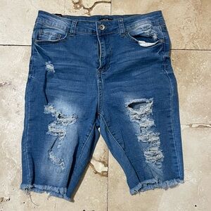 Distressed Blue Jean Shorts